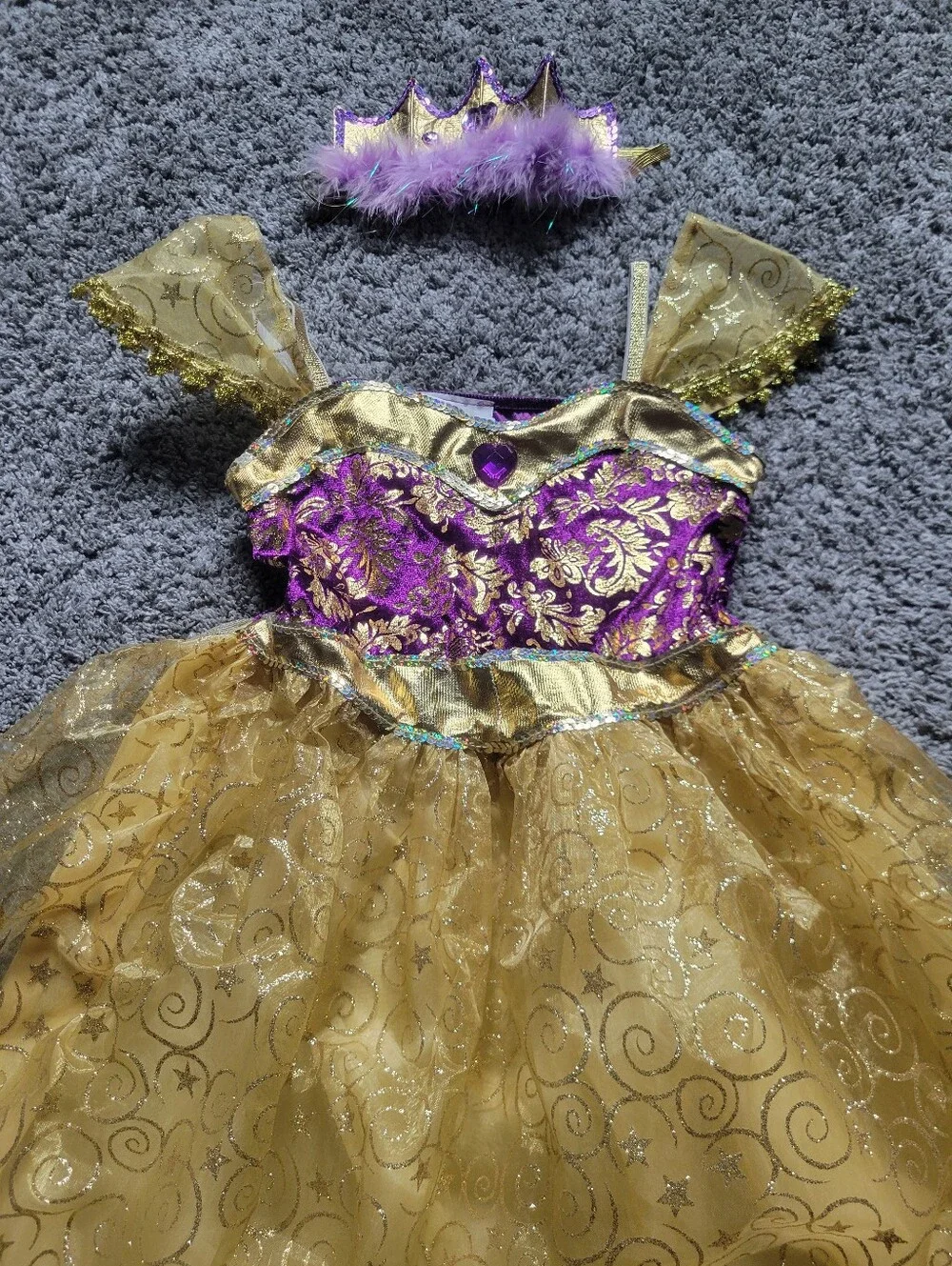 Gold & Purple Princess Costume Dress with Tiara Size 3+ Halloween